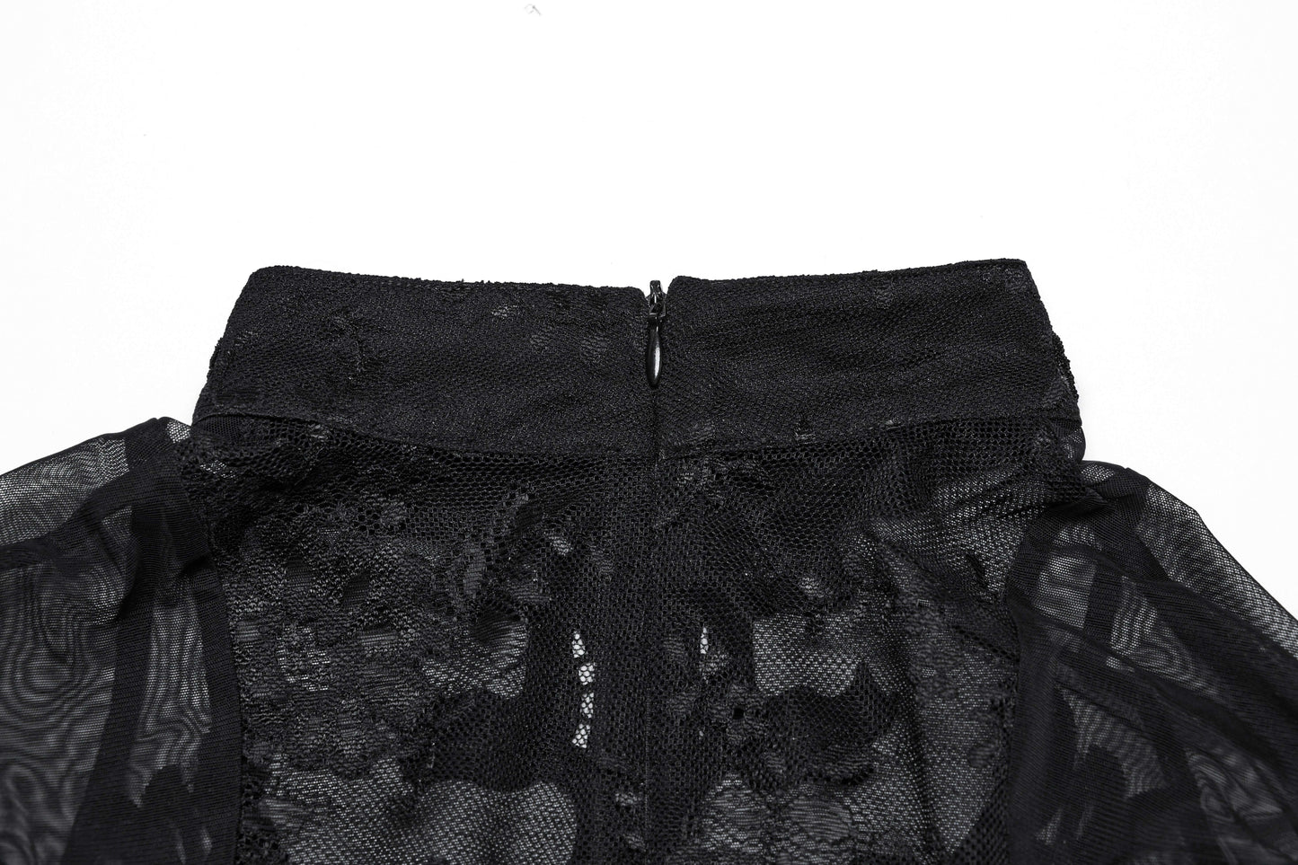 Chic back view of Punk Rave Gothic Applique Top featuring a stunning lace back design, designed for those who embrace gothic elegance and playful style.