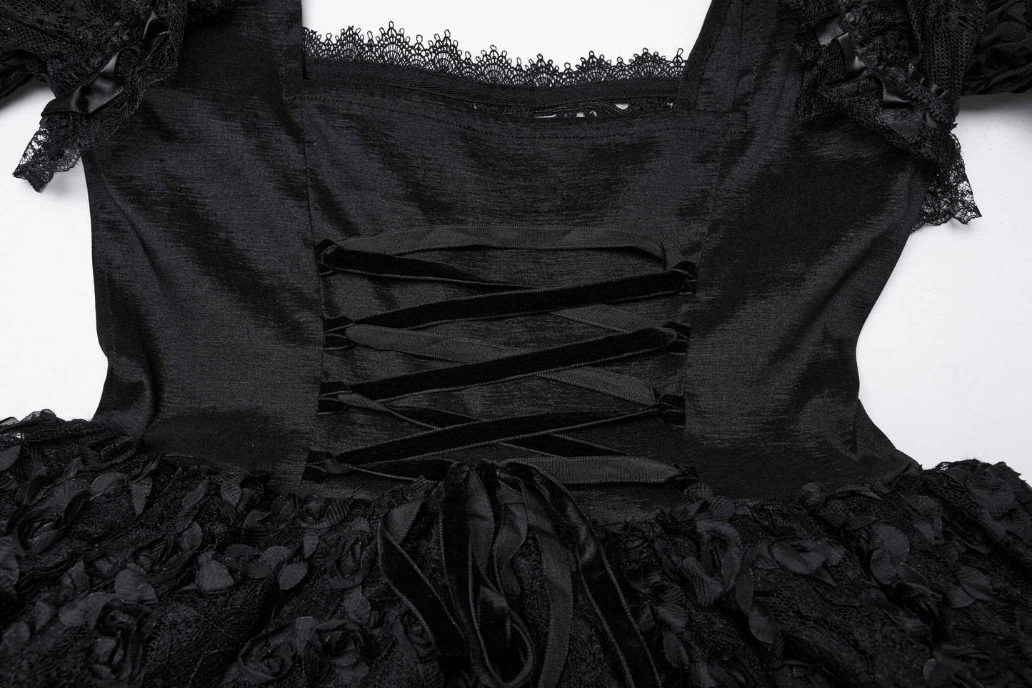 Close-up view of the luxurious fabric and intricate lacework on the Punk Rave Lolita Sweet Dress, embodying high-fashion aesthetic.