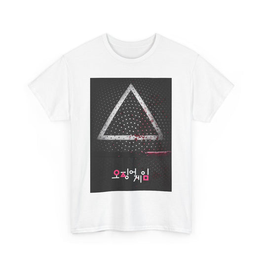 Elegant Squid Game Unisex Men´s Women´s Graphic Cotton Funny T Shirt Tee showcasing an iconic triangle motif, crafted for style enthusiasts who embrace uniqueness.