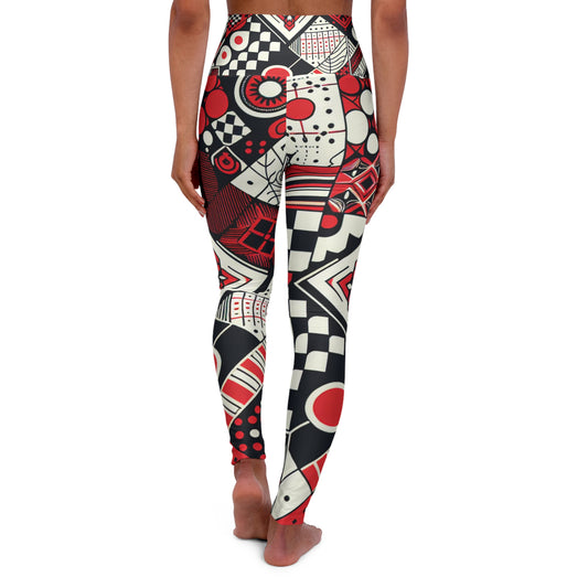 High-stretch premium fabric of Dazzling Dreams Studio's Ultra-Modern Red Leggings with a stylish checkerboard pattern, designed for comfort and performance.