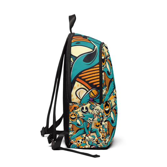 Close-up view of Trendsetter Pop Art Backpack featuring vibrant comic-style motifs by Dazzling Dreams Studio, designed for elegance and functionality.