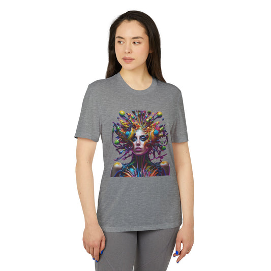 Adidas Unisex Halloween Lady of Pop T-shirt showcased on a model in grey, featuring an exquisite pop graphic.