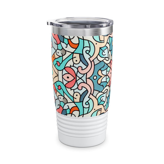 Lifestyle shot of the Pastel Panorama MagicMix - 20 oz Drinks Tumbler Travel Flask, perfect for eco-friendly hydration on the go with a vibrant pastel aesthetic.