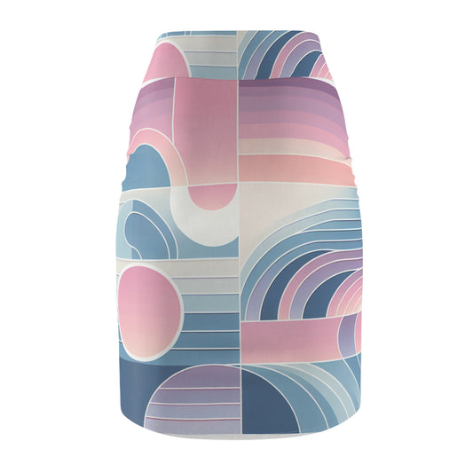 Close-up of the Celeste Rutherford Pastel Gradient Pencil Skirt detailing the luxurious fabric and harmonious gradient design, perfect for making a bold impression in modern fashion.