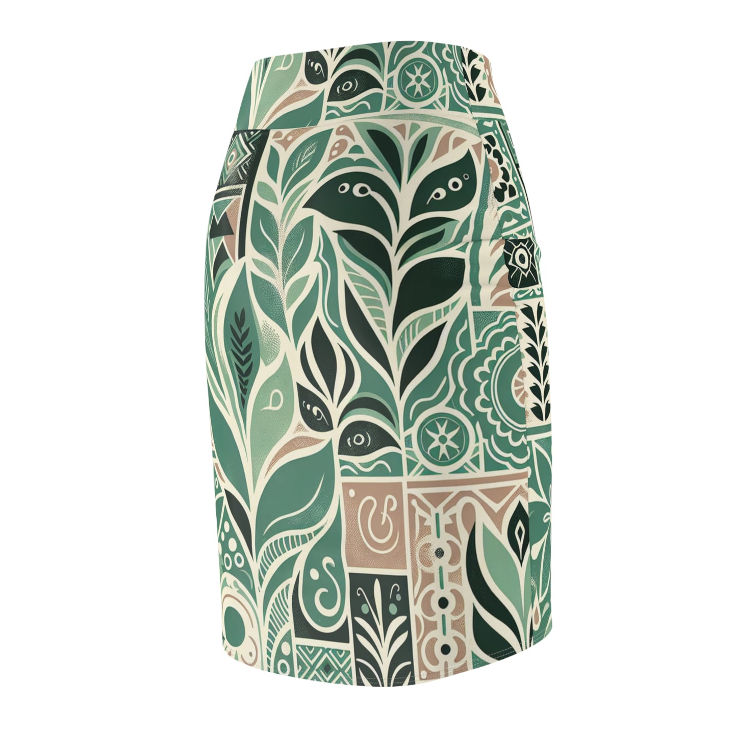 Modern Muse Pencil Skirt in Pastel Green with a contemporary block print design, perfect for elevating any wardrobe with a touch of sophistication.