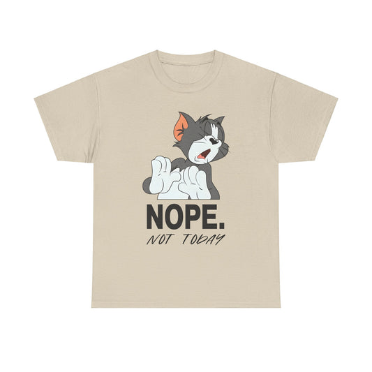 Tom & Jerry Unisex Graphic Tee with a chic ‘NOPE’ cat design in beige, perfect for stylish casual wear.