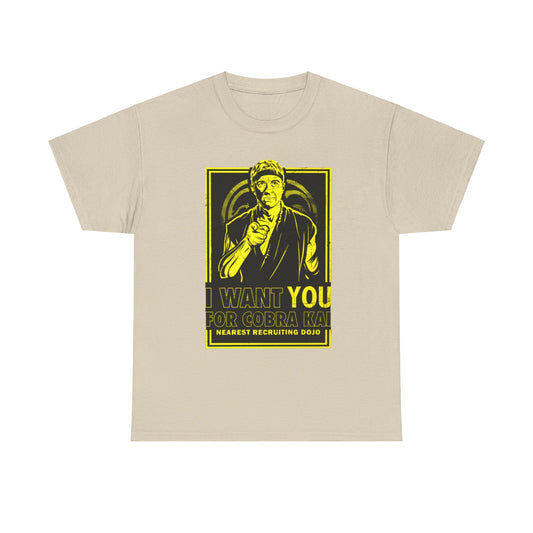 Stylish unisex graphic T-shirt featuring an 'I Want You for Cobra Kai' design, capturing the spirit of martial arts and nostalgia.