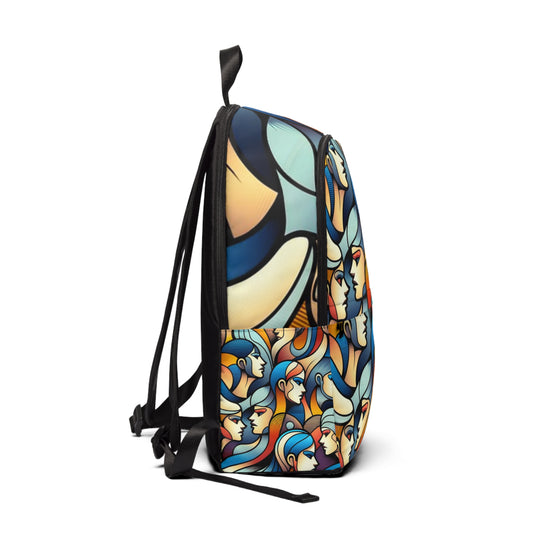 Dazzling Dreams Studio's Geo Simplicity Fusion Backpack showcasing vibrant characters and a sophisticated colour palette, ideal for stylish adventurers.
