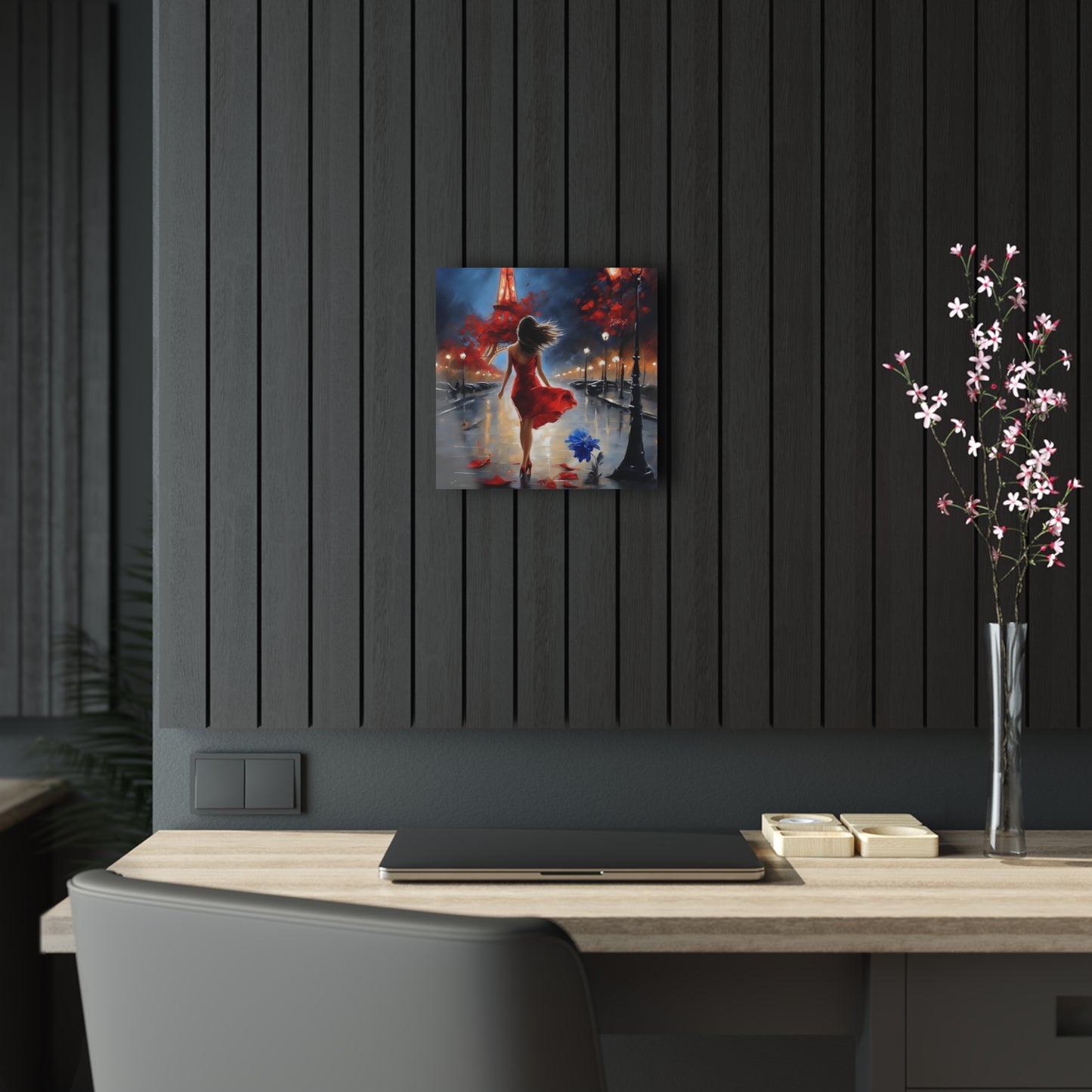 Elegant interior setting featuring Captivating Enchantment: City Stroll Acrylic Print displayed on a stylish wall, enhancing the luxury decor.