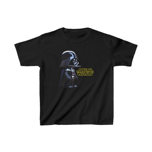 Kids Cute Darth Vader T-shirt Heavy Cotton Tee in black showcasing an adorable Darth Vader graphic with 'STAR WARS' lettering, ideal for fashionable little Jedi adventures.