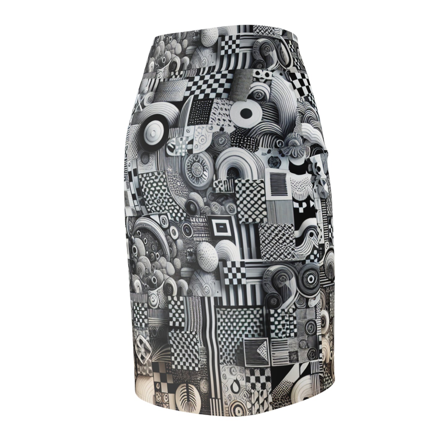 Valentina Belleveau high-quality AOP pencil skirt by Dazzling Dreams Studio featuring unique modern patterns on a white background, ideal for stylish women seeking sophistication and elegance.