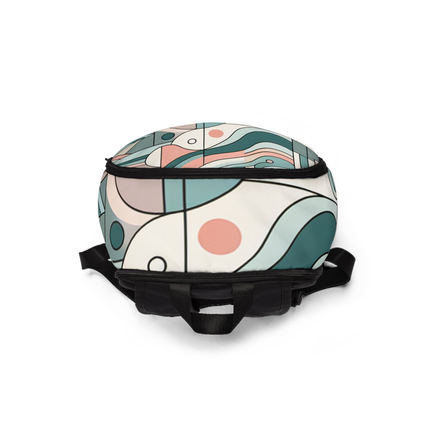 Showcasing the spacious interior and organised compartments of the Elegant Pastel Geometric Backpack by Dazzling Dreams Studio, designed for comfort and style.