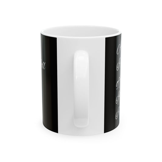 Chic black and white ceramic mug designed for adults, titled 'Funny Inappropriate Slogan Ceramic Mug 11oz, Adult Humour Coffee Cup', ideal for sophisticated humour.