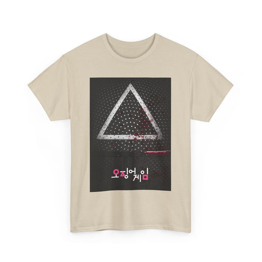 Squid Game Unisex Men's Women's Graphic Cotton Funny T Shirt showcasing a bold triangle motif, perfect for expressing a unique style in urban settings.