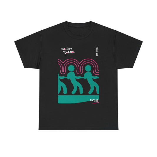 Chic black t-shirt showcasing an artistic Squid Game design, perfect for adding a touch of edgy flair to any urban wardrobe.