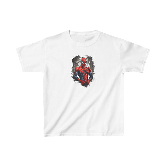 Childs Unleash Your Inner Hero with the Spider-Man Unisex Graphic Tee Shirt Kids in classic white, featuring a striking illustration of Spider-Man.