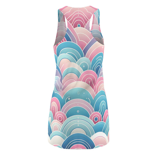 Close-up of the Marcella Kensington Racerback Dress in Pastel Tones, highlighting the exquisite gradation design and stylish femininity of this luxurious dress.