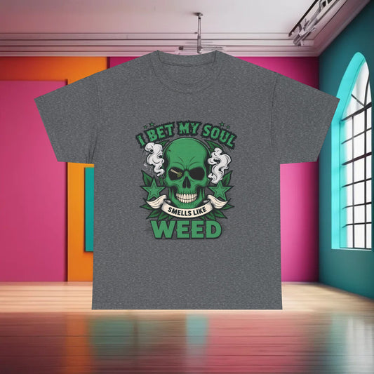 420 Cannabis Marijuana Graphic T-Shirt featuring a striking design with a green skull and smoke, ideal for urban unisex style.