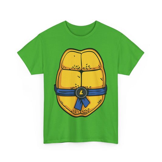 Front view of the Leonardo Teenage Mutant Ninja Turtles Unisex Men´s Women´s Graphic T Shirt Tee, showcasing a playful turtle shell graphic with a blue ninja band.