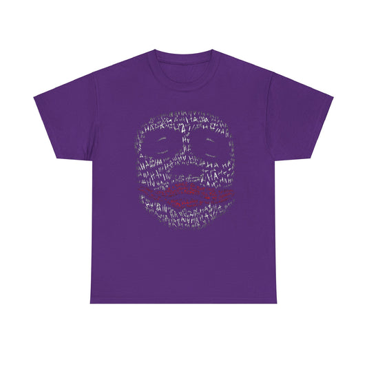 Lavish unisex purple t-shirt showcasing an artistic interpretation of the Joker's iconic face, blending playful elements with a modern, stylish silhouette.