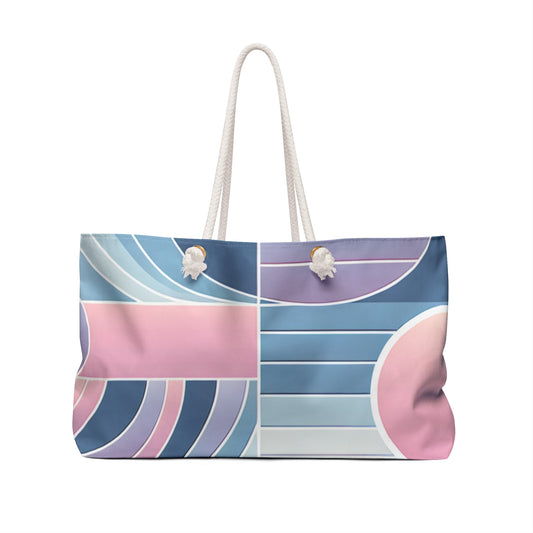 Spacious interior of the Pastel Gradient Weekender Bag by Dazzling Dreams Studio, perfect for packing essentials for beach or city escapes.