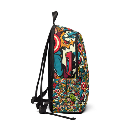 Close-up of the Pop Art Fusion Backpack by Dazzling Dreams Studio, showcasing the dynamic artwork and high-quality materials, ideal for trendsetters and art enthusiasts.