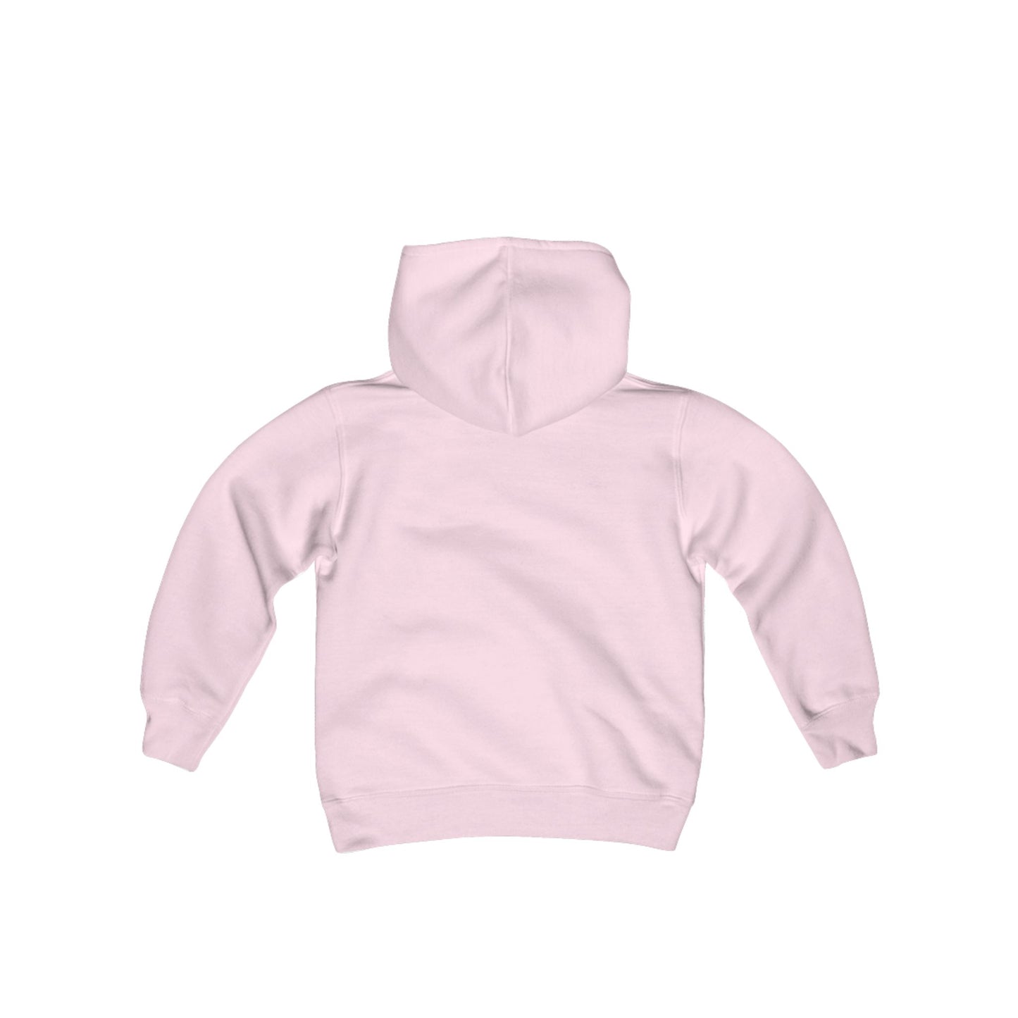 Rear view of the Childs Wicked Movie Graphic Pullover Hoodie, designed for kids in a soft pink hue, featuring a stylish and comfortable unisex fit that embodies ultimate luxury and style.