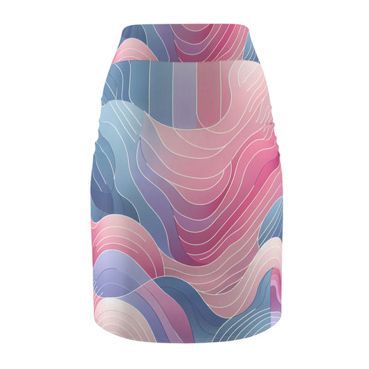 Close-up of the luxurious fabric of the Serena Valentina Abstract Pastel Gradation Pencil Skirt, highlighting its high-quality texture and elegant colour gradation.