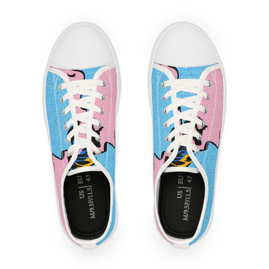 Electra Boltmore Men's Low Top Sneakers featuring a stunning pop art inspired design in bold blue and pastel pink shades, showcasing creativity and vibrant style from a top view.