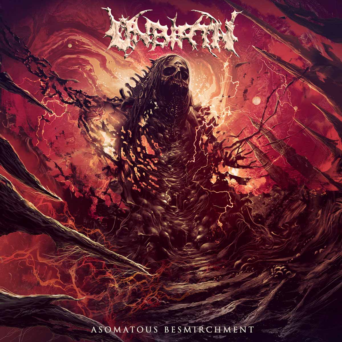 Unbirth - Asomatous Bersmirchment CD cover art featuring dark and intricate design by Rancid Offal Records, embodying the essence of Brutal Death Metal.