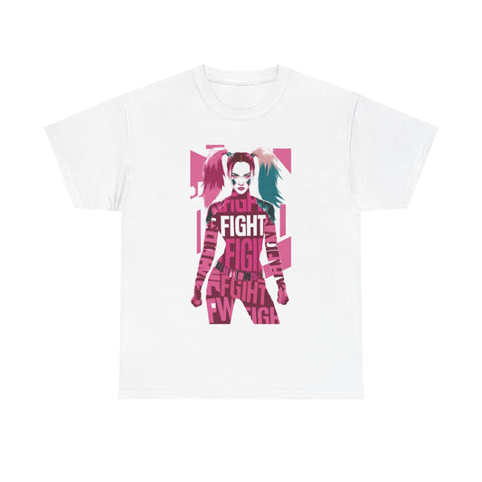 Fighter Girl Typography Graphic Unisex T-Shirt in white, featuring an elegant depiction of a powerful female figure with layered typography, perfect for stylish expression.