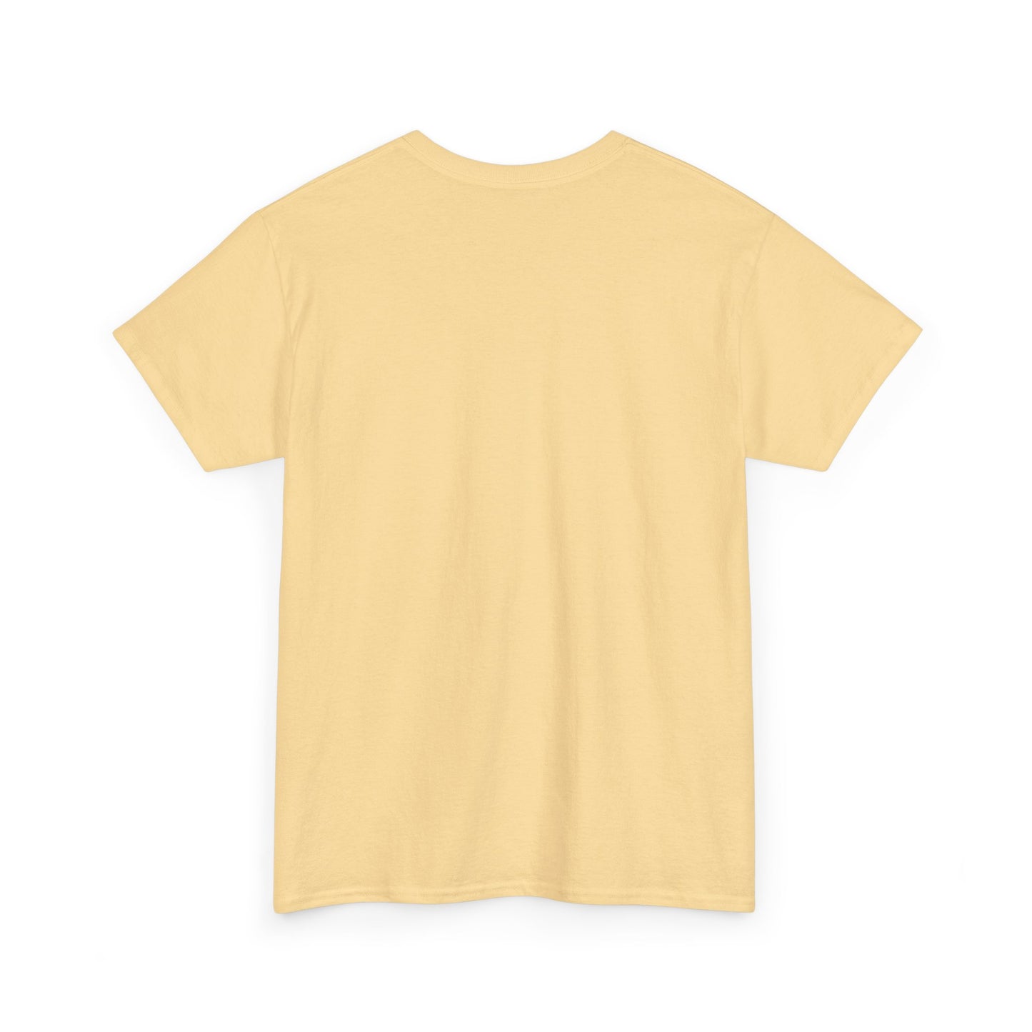 Back view of the Rock Anthems Tribute Unisex Cotton T-Shirt Graphic Tee in a soothing yellow shade, designed for versatile wardrobe appeal.