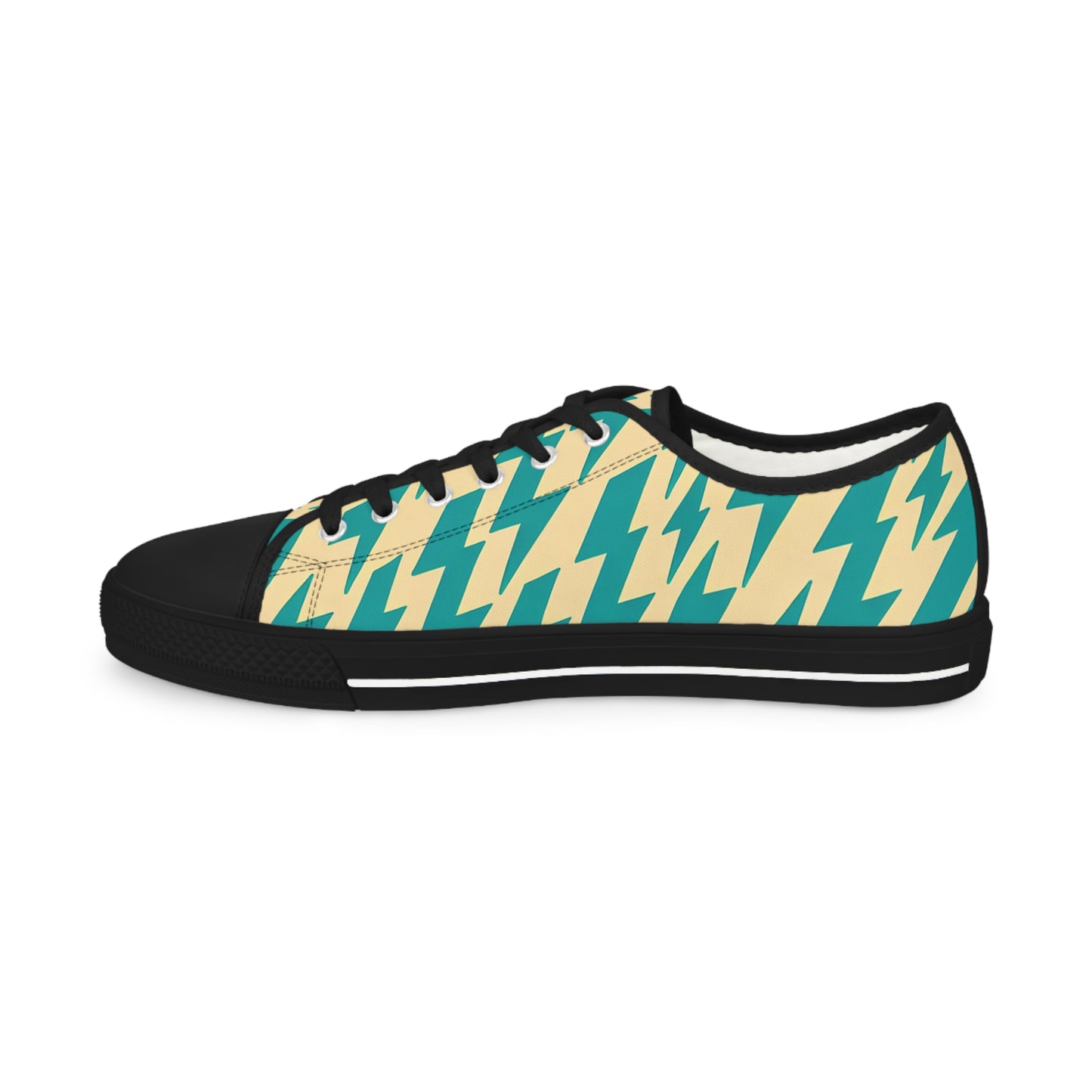 Dazzling Dreams Studio Pop Art Bolt Low-Top Sneakers for Men in Beige featuring vibrant turquoise lightning bolt design, embodying luxury and individuality for modern trendsetters.