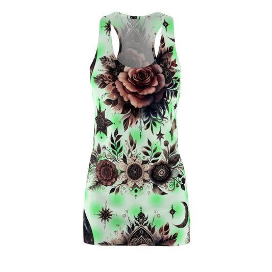 Chic Women's Designer Racerback Dress featuring a luxurious floral and celestial design, perfect for summer occasions.