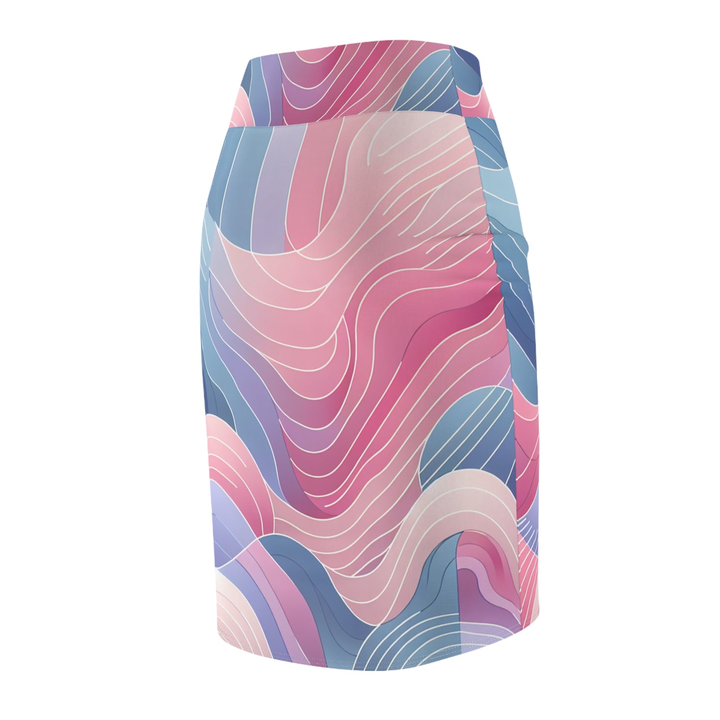 Serena Valentina Abstract Pastel Gradation Pencil Skirt showcasing a stylish design with a seamless transition of pink, purple, and blue hues, perfect for a luxurious fashion statement.