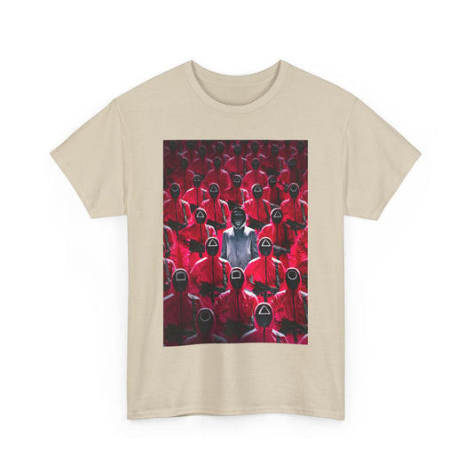 Squid Game Unisex Men's Women's Graphic Cotton Funny T-Shirt featuring an iconic scene from the hit series, perfect for streetwear lovers.