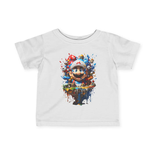 Stylish Unisex Baby's Computer Game Graphic Tee in white, showcasing a playful Mario graphic, perfect for little gamers aged 6 months to 2 years.