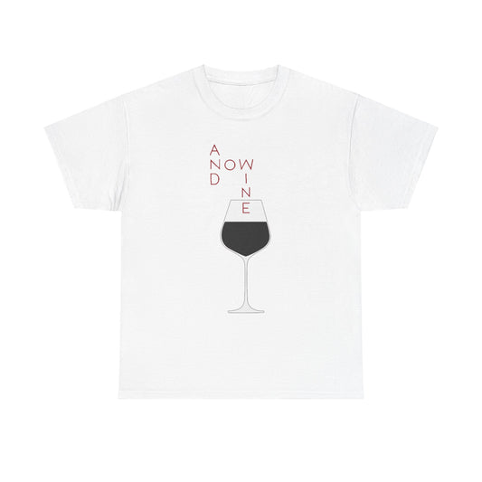 Elegant Funny Wine Lover Women's T-Shirt showcasing 'And Now Wine' text with stylish glass artwork, ideal for wine lovers.