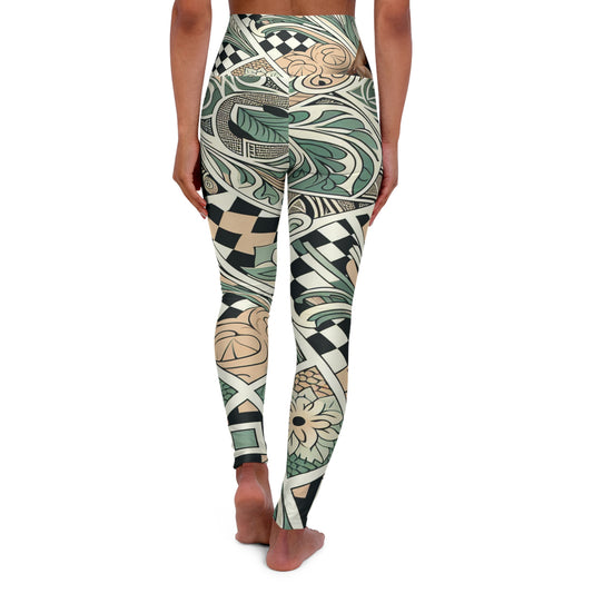 Vivienne Belmont High-Waisted Leggings in chic pastel green, featuring a contemporary checkerboard pattern and bold block prints, designed by Dazzling Dreams Studio.