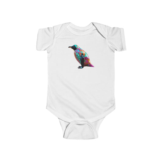 Cute Penguin Bodysuit in white, featuring an elegant geometric penguin design, perfect for stylish infants.