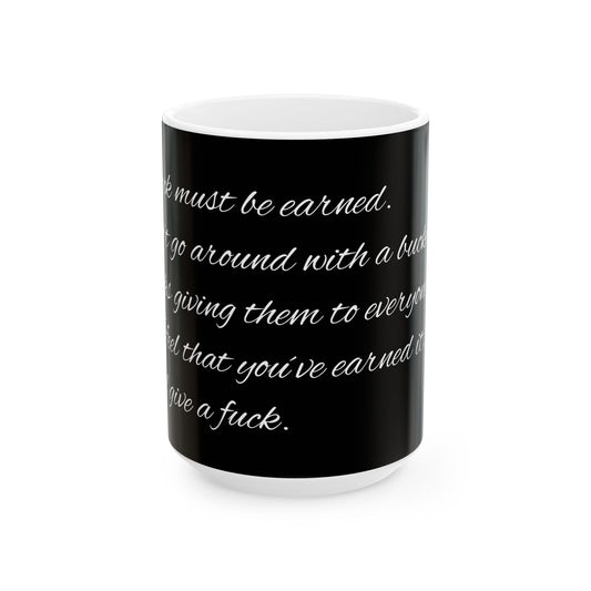 Inappropriate slogan ceramic mug, perfect for gifts, featuring adult humour and a glossy finish.
