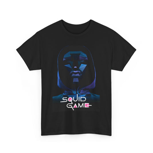 Squid Game Unisex Men's Women's Graphic Cotton Funny T-Shirt Tee featuring a stylised design of a masked character from the popular series, ideal for urban street fashion.