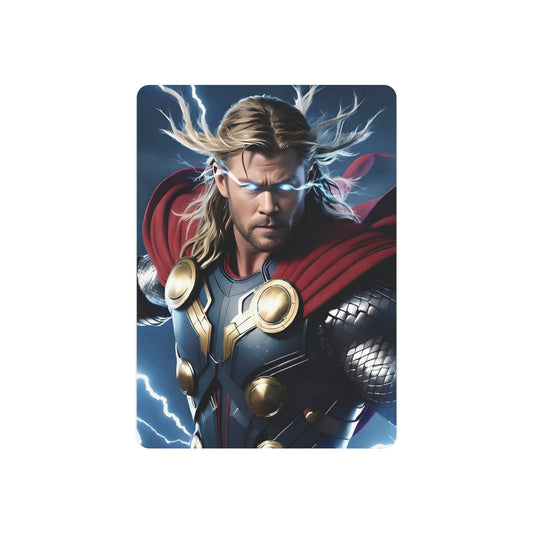 Marvel Thor Metal Art Poster in premium matte aluminium, depicting Thor in a heroic pose surrounded by electrifying lightning, perfect for sophisticated wall décor.