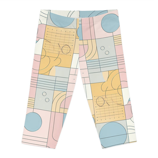 Elegant view of Dazzling Dreams Studio Sweat And Sparkle Capri Leggings featuring a fashionable abstract design in soft colours, perfect for blending comfort with luxury in activewear.