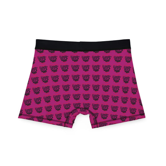 Rear view of Valentine's Naughty Cheeky Men's Boxer Briefs featuring a fun and cheeky graphic in pink, perfect for adding a touch of humour to special celebrations like birthdays and anniversaries.