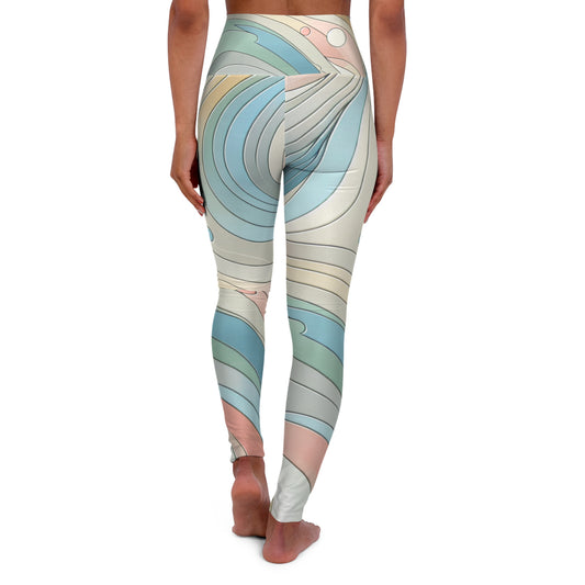 Dazzling Dreams Studio Modern Pastel Leggings displayed on a model from the back, highlighting the luxurious abstract pattern and graceful fit perfect for chic leisurewear.