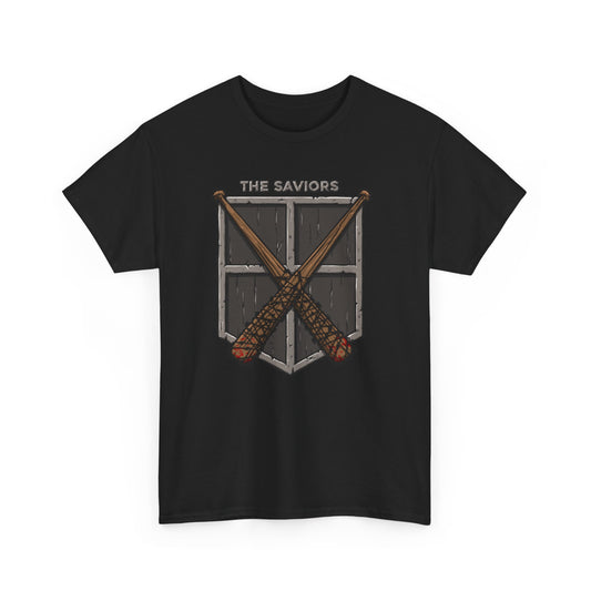 Elegant black t-shirt showcasing the 'Walking Dead Negan' theme with a symbolic graphic of crossed baseball bats, ideal for fashion-forward fans.