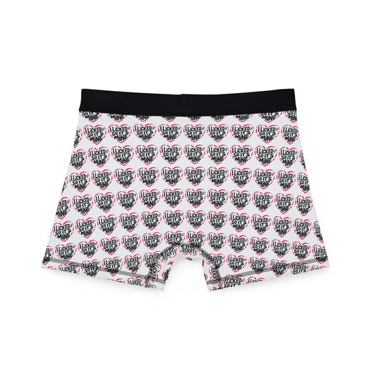 Valentine's Naughty Cheeky Men's Boxer Briefs featuring playful hearts and humorous text, perfect for birthdays and romantic occasions.