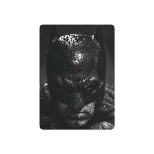 Batman Metal Art Poster displaying a powerful and focused visage of Batman, emphasising premium design and craftsmanship, ideal for elegant interior decoration.
