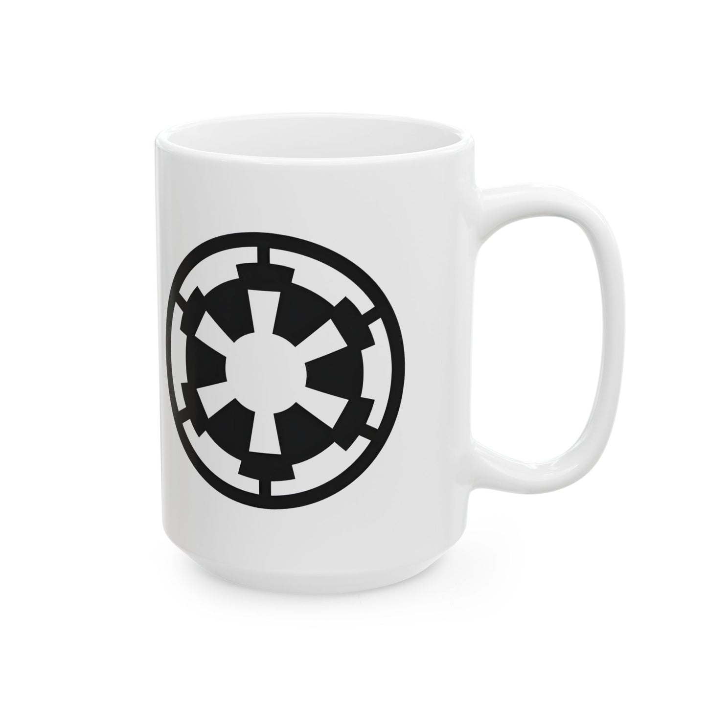 A humorous take on the Galactic Empire Logo Star Wars Image Ceramic Mug, perfect for any office or home setting, showing your allegiance to the dark side while enjoying your coffee.